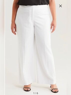 Tahari ASL White Wide-Leg Creased Dress Pants White Size 22W Trousers